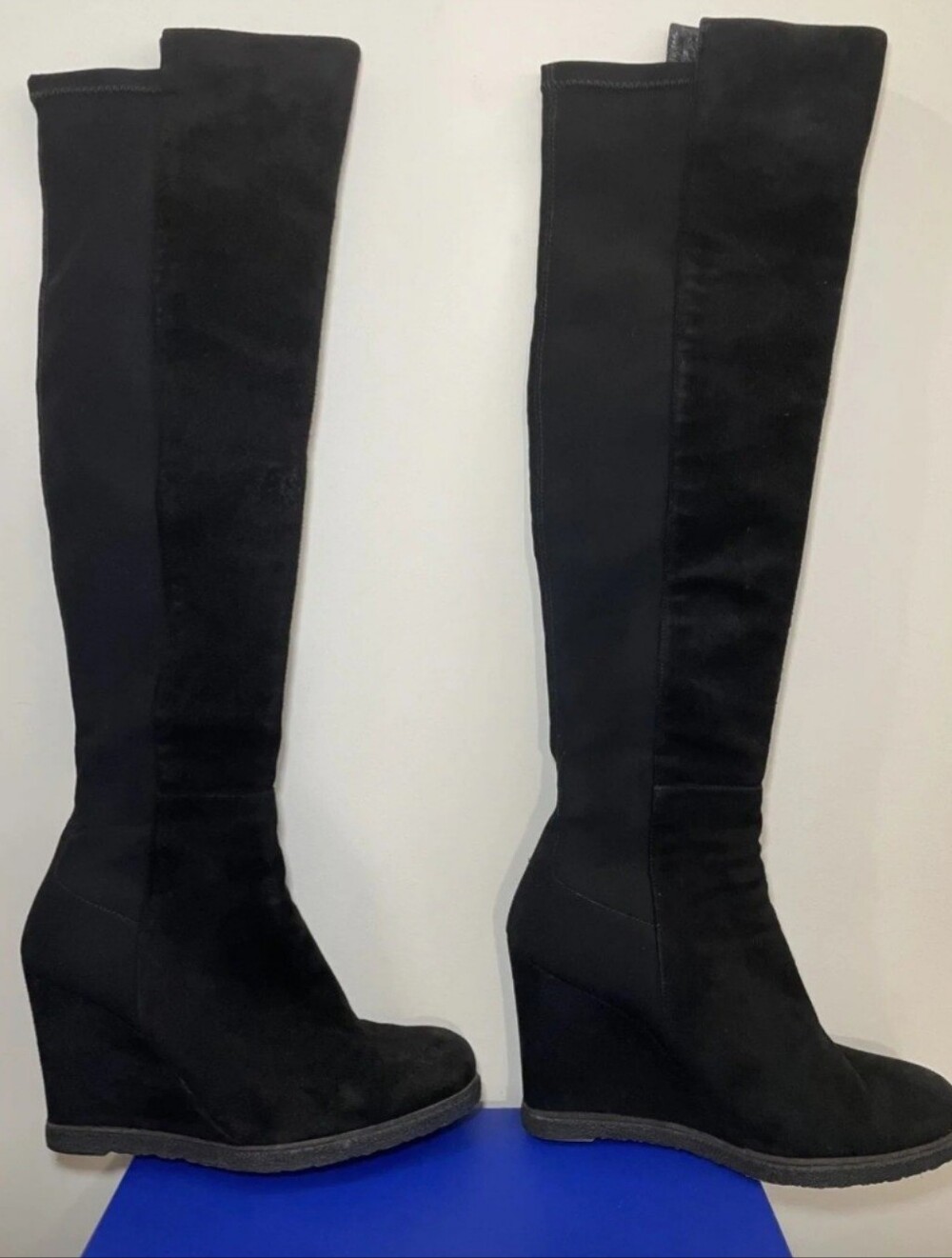 Stuart Weitzman Black Suede Over-the-Knee Wedge Boots
